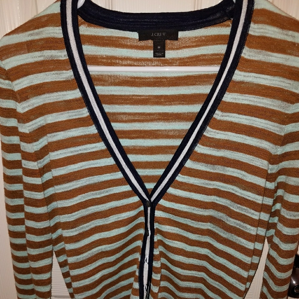 Mint green striped J. Crew cardigan